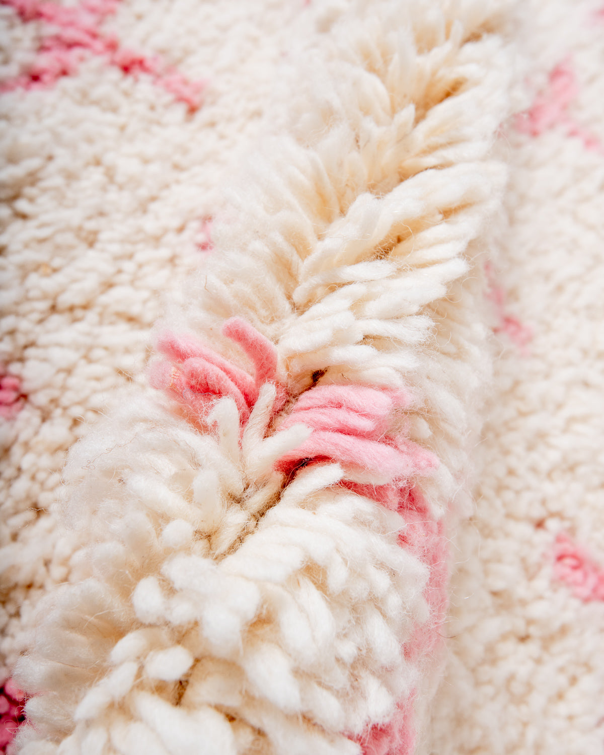 Modern, designer, handcrafted Berber rug from Morocco. Beniourain carpet with beautiful colours and patterns and fluffy wool texture.